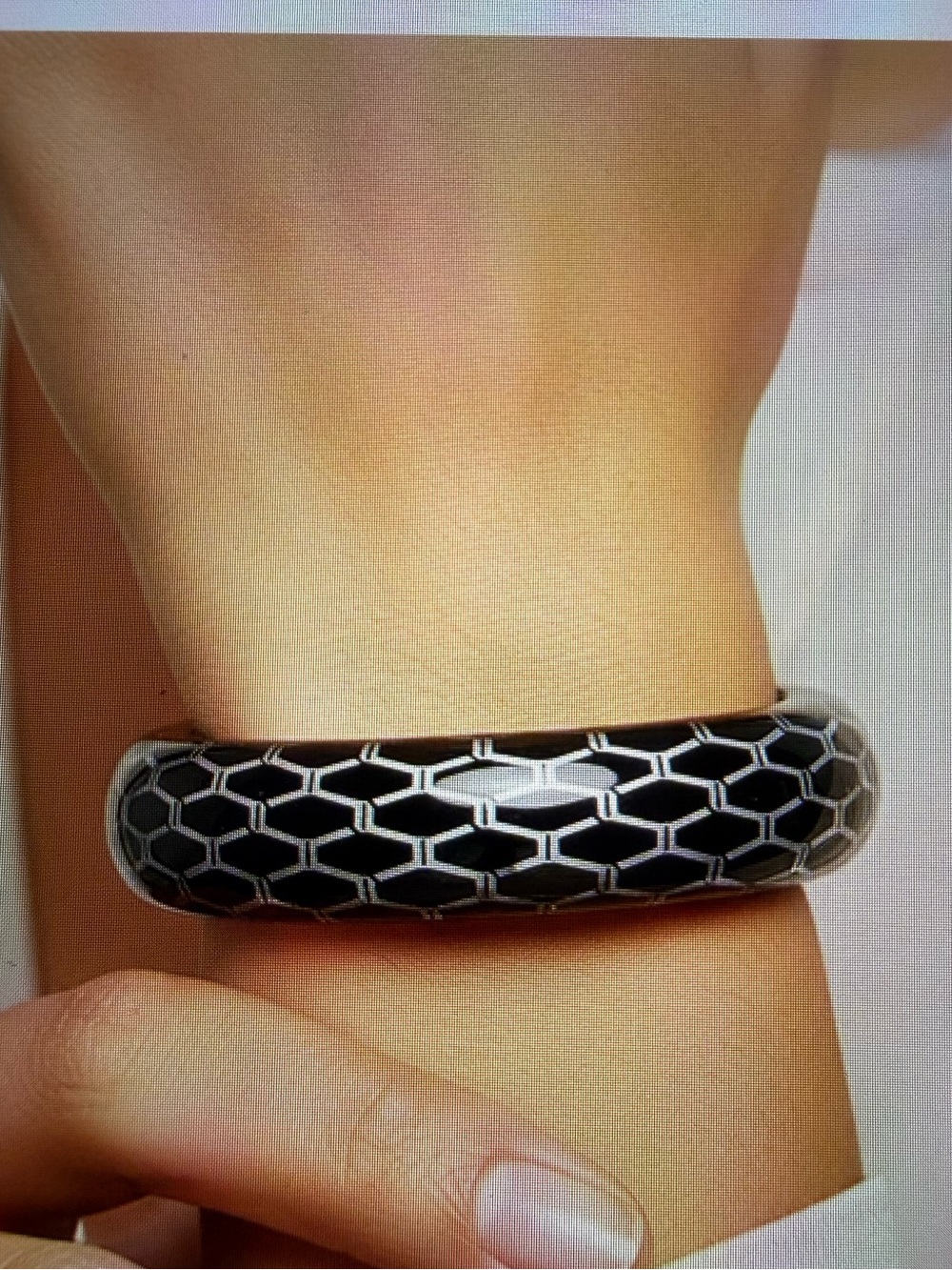 Calvin Klein Black and Silver Honeycomb Bangle Bracelet